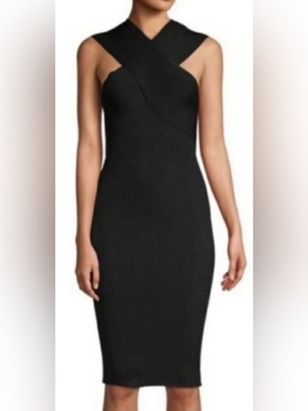 Maje Sleeveless Black Rochester Cross-Neck Bodycon Dress- Sz 3